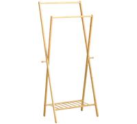 HOMCOM Perchero Pie Bambú con Estante Zapatos 2 Barras 2 Ganchos para Dormitorio Entrada 74x42x150cm Natural Funcional Aosom España
