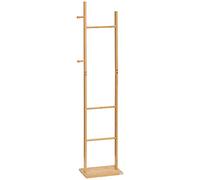 Homcom perchero de pie de bambú perchero para abrigos con 2 ganchos y 3 barras colgantes para entrada pasillo dormitorio estilo moderno 36x24x168 cm natural