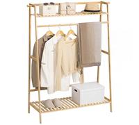 HOMCOM Perchero de Pie de Bambú Perchero para Ropa con 2 Estantes de Almacenaje 2 Ganchos Laterales y Barra Colgante para Entrada Dormitorio Oficina 114x40x139 cm Natural