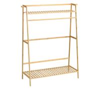Homcom perchero de pie de bambú perchero para ropa con 2 estantes de almacenaje 2 ganchos laterales y barra colgante para entrada dormitorio oficina 114x40x139 cm natural