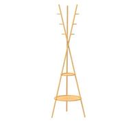 HOMCOM Perchero de Pie de Bambú, Perchero para Ropa con 2 Estantes y 9 Ganchos, Diseño Elegante, para Colgar Bolsas, Sombreros, en Pasillo, Entrada, Dormitorio, 58,5x58,5x176 cm, Natural Madera Natura