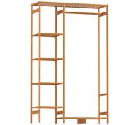 HOMCOM Perchero de Pie de Bambú Perchero para Ropa con Estantes de Almacenamiento y Varilla Colgante 90x30x145 cm Natural Aosom España