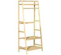 HOMCOM Perchero de Pie de Bambú Perchero Trapezoidal con Estantería de 3 Niveles con Barra y Colgador Lateral para Ropa Bolsas para Pared Dormitorio 70x42x164 cm Natural