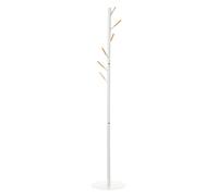 HOMCOM Perchero de Pie de Madera con 6 Ganchos para Ropas Bolsos Salón Entrada Dormitorio 35x35x174 cm Blanco Elegante Aosom España
