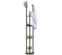 HOMCOM Perchero de Pie Giratorio Perchero para Ropa Redondo de 4 Niveles con 4 Estantes 8 Ganchos para Colgar Ropas Bufandas para Recibidor Pasillo Dormitorio Ø30x175 cm Marrón Rústico