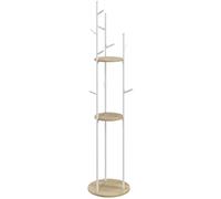 HOMCOM Perchero de Pie Mueble de Entrada en Acero con 9 Ganchos y 2 Estantes Redondos Ø 40 x 167 cm Natural y Blanco
