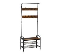 HOMCOM Perchero de pie metálico con zapatero 3 estantes 8 ganchos 72x34x185 cm Negro