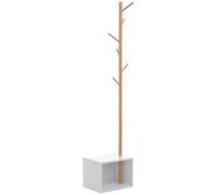 HomCom Perchero de pie tipo árbol con zapatero y 6 ganchos, banco con almacenamiento bambú y MDF