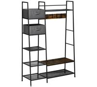 HOMCOM Perchero de recibidor estilo industrial con banco zapatero, estantes, 5 ganchos extraíbles y 2 cajones de tela, 125 x 43 x 185,5 cm, acero y madera gris, marrón rústico Rustic brown