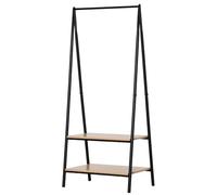 HOMCOM Perchero de Ropa Perchero de Pie con 2 Estantes de Almacenamiento Barra para Colgar y Marco de Acero para Entrada Pasillo Dormitorio 64x42,5x149 cm Negro
