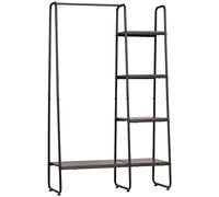 Homcom perchero de ropa de madera perchero multiusos con 5 estantes de almacenaje y barra para colgar para dormitorio salón entrada estilo industrial 101x39x160 cm rústico