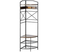 HOMCOM Perchero esquinero de pie con banco y zapatero, perchero de estilo industrial con ganchos y estante, 50x50x183cm, marrón