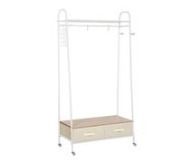 HOMCOM Perchero Metálico con Ruedas Colgador para Ropa con Riel Estantes Cajones para Organizar Ropa Bolsos Zapatos para Hogar Vestidor Pasillo 99x47x185cm