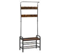 HOMCOM Perchero Metálico con Zapatero 3 Estantes 8 Ganchos Diseño Moderno para Zapatos y Ropas 72x34x185cm Negro Aosom España