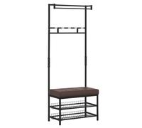 HOMCOM Perchero Metálico de Pie con Asiento Acolchado Estante para Zapatos y Colgador de Ropa para Entrada 72.5x35x180cm Negro Black 72.5x35x180cm