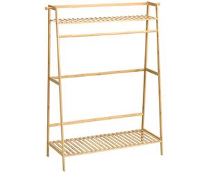 HOMCOM - Perchero portátil para ropa con 2 estantes, 2 ganchos y 1 barra de colgado de bambú - dimensiones: 114 cm de largo x 40 cm de ancho x 139 cm de alto - color natural
