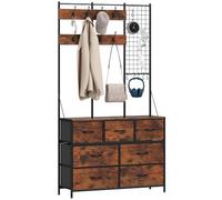 HomCom Perchero zapatero 4 en 1 – 14 ganchos, 7 cajones tela, estante – 100x30x183 cm Marrón rústico