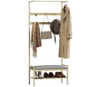 HOMCOM Perchero Zapatero Perchero Entrada Recibidor con 10 Ganchos Banco Zapatero Barra Superior y Compartimento para Pasillo Dormitorio 73,5x34x171 cm Natural