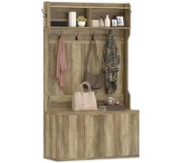 HOMCOM Perchero Zapatero, Perchero Recibidor con 2 Puertas, Estantes Abiertos, 6 Ganchos, para Pasillo, Dormitorio, Salón, Estilo Moderno, 100x38x172 cm Roble