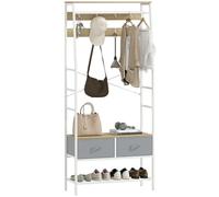 HOMCOM Perchero Zapatero con 8 Ganchos y 2 Cajones 80x30x180,5 cm Natural