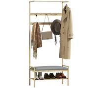 HOMCOM Perchero Zapatero con Banco Ganchos Zapatero y Compartimento de Almacenaje para Entrada 73,5x34x171 cm Gris y Natural CAFÉ