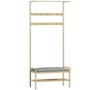 HOMCOM Perchero Zapatero con Banco Ganchos Zapatero y Compartimento de Almacenaje para Entrada 73,5x34x171 cm Gris y Natural