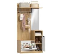 HOMCOM Perchero Zapatero con Espejo Armario Moderno 80x36x168 cm Roble | Mueble Recibidor, Perchero Entrada con Zapatero, Estantes Abiertos y 4 Ganchos, para Pasillo Dormitorio