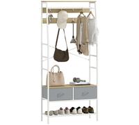HOMCOM Perchero Zapatero con Zapatero Ganchos Cajones Barra y Eatante para Entrada Pasillo Salón 80x30x180,5 cm Madera Natural