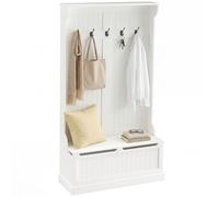 HOMCOM Perchero Zapatero, Perchero Entrada Recibidor con Banco de Almacenamiento y 5 Ganchos, Estilo Moderno, para Pasillo Dormitorio, 96x34x179,7 cm, Crema Cream 96x34x179.7cm