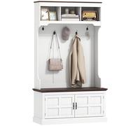 HOMCOM Perchero Zapatero, Perchero Entrada Recibidor con Banco Zapatero 5 Ganchos 3 Estantes Armario y Compartimentos Estilo Rústico para Pasillo Dormitorio Salón 105x40x180 cm Blanco White