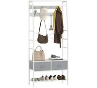 HOMCOM Perchero Zapatero Perchero Entrada Recibidor con Zapatero 8 Ganchos 2 Cajones de Tela Barra Estante de Malla Estilo Industrial para Colgar Ropa Pasillo Dormitorio Salón 80x30x180,5 cm Blanco