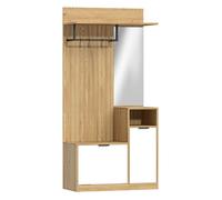 HOMCOM Perchero Zapatero, Perchero Entrada Recibidor con Zapatero, Espejo, Armario, Estantes Abiertos y 4 Ganchos, Estilo Moderno, para Pasillo Dormitorio, 80x36x168 cm, Roble