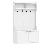 HOMCOM Perchero Zapatero, Perchero Recibidor con 2 Puertas, Estantes Abiertos, 6 Ganchos, para Pasillo, Dormitorio, Salón, Estilo Moderno, 100x38x172 cm BLANCO