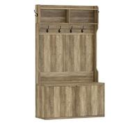 HOMCOM Perchero Zapatero con 2 Puertas, 6 Ganchos, 100x38x172 cm, Roble