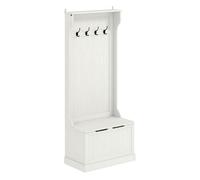 HOMCOM Perchero Zapatero, Perchero Recibidor con Banco de Almacenamiento, 4 Ganchos, para Pasillo, Dormitorio, Salón, Estilo Moderno, 71,5x39,5x170 cm, Blanco
