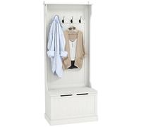 HOMCOM Perchero Zapatero, Perchero Recibidor con Banco de Almacenamiento, 4 Ganchos, para Pasillo, Dormitorio, Salón, Estilo Moderno, 71,5x39,5x170 cm, Blanco