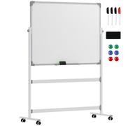 HOMCOM Pizarra Blanca Móvil de Doble Cara 120x90 cm Giro 360 ° con Soporte