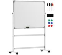 HOMCOM Pizarra Blanca Móvil de Doble Cara Magnética 120x90 cm con Soporte y Tablero Inclinado en 3 Niveles 127x50x165 cm Blanco