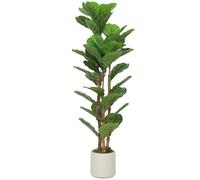HOMCOM Planta artificial de interior 120 cm Ficus lira árbol artificial con maceta de plástico y tronco de madera maciza, verde Aosom España