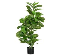 HOMCOM Planta Artificial Decorativa 110x15 cm Árbol Artificial de Ficus con 90 Hojas y Maceta para Interior Decoración para Sala de Estar Oficina Verde