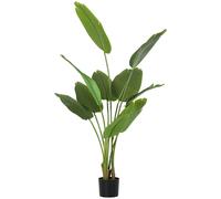 HOMCOM Planta Artificial Decorativa 109 cm Bananera Artificial con Maceta y Hojas Árbol Plástico de Interior y Exterior Decoración para Hogar Oficina Casa Balcón Dormitorio Verde