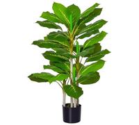 HOMCOM Planta Artificial Hoja Perenne Altura 95 cm con 33 Hojas Realistas en Maceta de Cemento Árbol Artificial para Interior Decoración Salón Oficina Verde