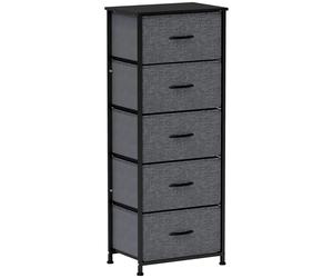 HOMCOM Práctica unidad de almacenamiento con 5 cajones, cajonera plegable de tela, estructura de acero negro, 45x30 x cm 116 gris oscuro