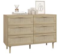 HOMCOM Práctica unidad de almacenamiento con 6 cajones y tejido de mimbre. 110L x 40l x 75H cm con apariencia de madera clara Caqui