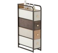 HOMCOM práctico con 4 cajones plegables de tela, práctico para el dormitorio, unidad de almacenamiento estrecha con bandeja y estructura de acero, elegante