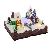 Homcom pueblo navideño con base de biblia abierta escena navideña con luces led música y patinadores giratorios decoración de navidad 23x18x15 cm multicolor 23 cm
