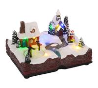 HOMCOM Pueblo Navideño Escena Navideña con Luces y Música Patinadores Giratorios Decoración de Navidad 23x18x15 cm Multicolor