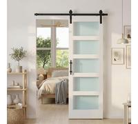 HOMCOM Puerta Corredera con Herrajes 71x213 cm, Puerta Corredera Interior de MDF y Vidrio Esmerilado con Rodillo, Riel, Guía de Suelo, para Baño, Salón, Sala de Estar, Blanco BLANCO