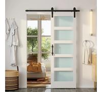 HOMCOM Puerta Corredera con Herrajes 71x213 cm, Puerta Corredera Interior de MDF y Vidrio Esmerilado con Rodillo, Riel, Guía de Suelo, para Baño, Salón, Sala de Estar, Blanco BLANCO