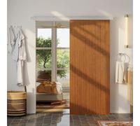 HOMCOM Puerta Corredera con Herrajes 90x210 cm, Puerta Corredera Interior con Rodillo, Riel de Aluminio, Guía de Suelo, para Baño, Salón, Sala de Estar, Marrón Chocolate